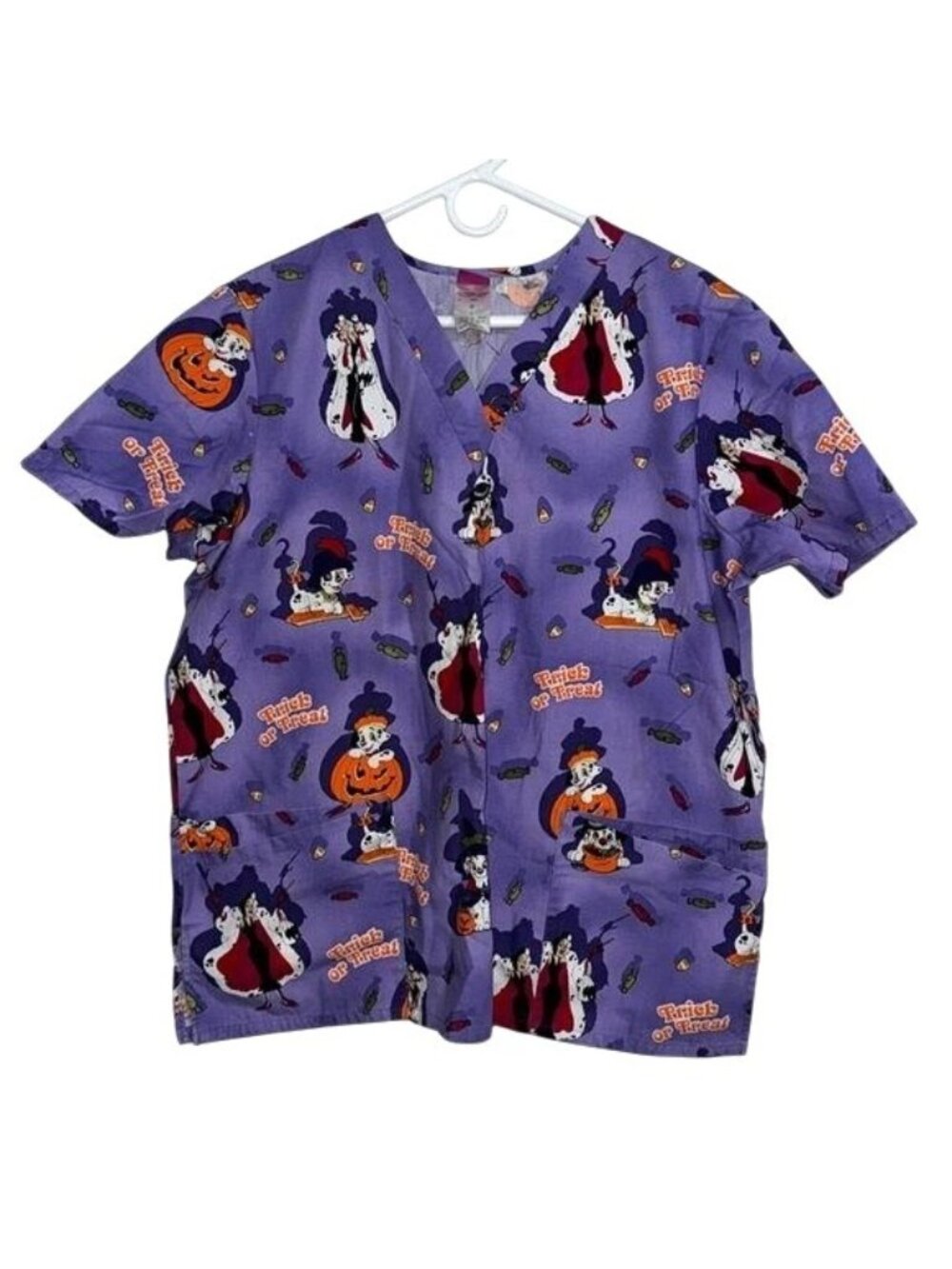Disney Halloween Scrub Top V-Neck Trick Or Treat Theme